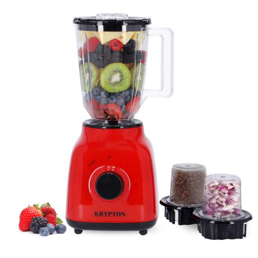 Krypton 3 In 1 Multi Functional Blender 1.5L 400 W KNB6212 - RedKitchen Appliances1.5 L Unbreakable PC Jar With a jar this big you blend huge amounts of fruits, vegetables, coffee, nuts & even ice 2 Speed Control with Pulse Keep control over your blending